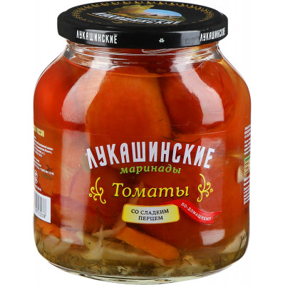 Томаты Лукашинские маринованные по-домашнему со сладким с перцем 670гр. Продаётся упаковками 6-банок. Томаты Лукашинские маринованные по-домашнему со сладким с перцем 670гр. Продаётся упаковками 6-банок.
